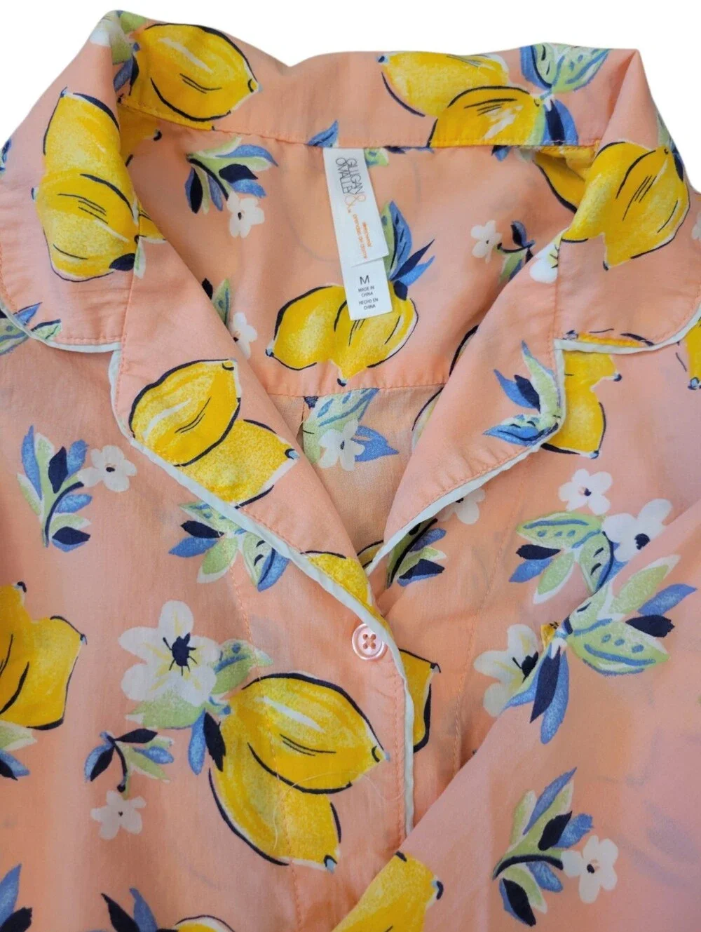 Gilligan‎ & O'Malley Pajama Set Button-Down Top & Shorts Silky Peach Size M